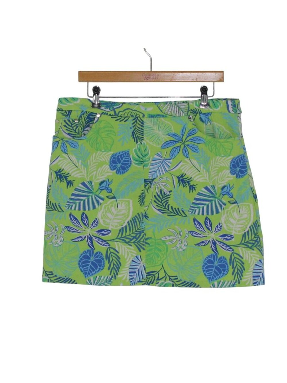 20 Hearts Of Palm Women Tropical Leaf Print Skort Size 14 Green Blue Rayon Blend